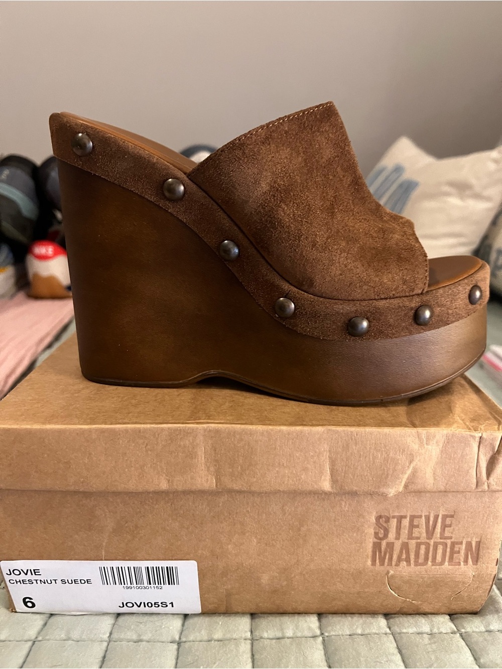 Steve Madden Chestnut Suede Platform Wedge Mules